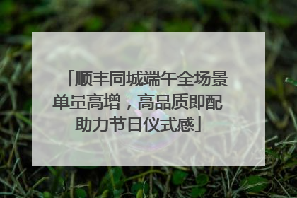 顺丰同城端午全场景单量高增，高品质即配助力节日仪式感
